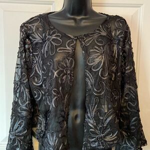 Nina Leonard Black & Silver lace jacket new size XL
